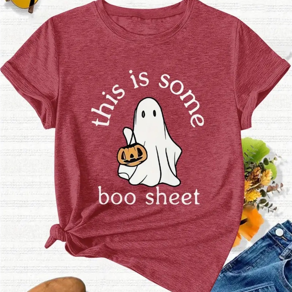 Playful Red Ghost Tee for adults this is some boo sheet